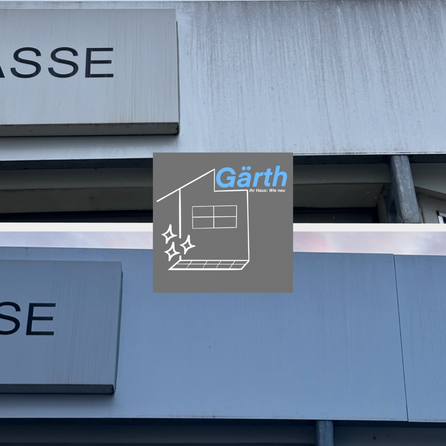 Verschmutzte Fassade mit Algen und dunklen Verfärbungen im Raum Idstein