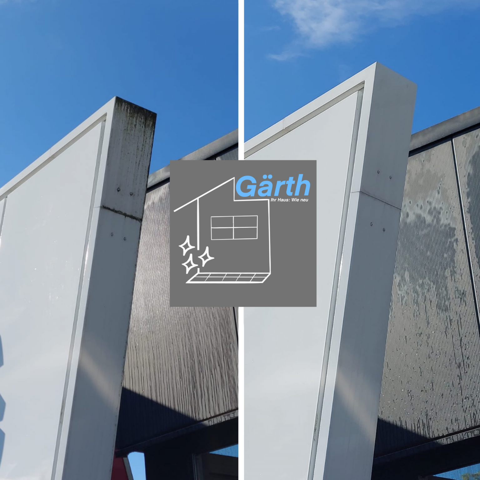 Vorher-Nachher-Vergleich einer Fassadenreinigung im Raum Idstein